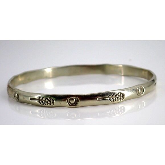 Sterling Silver Bangle Bracelet Signed Solid 925 Handmade Made in Mexico 3" dia - Picture 3 of 9